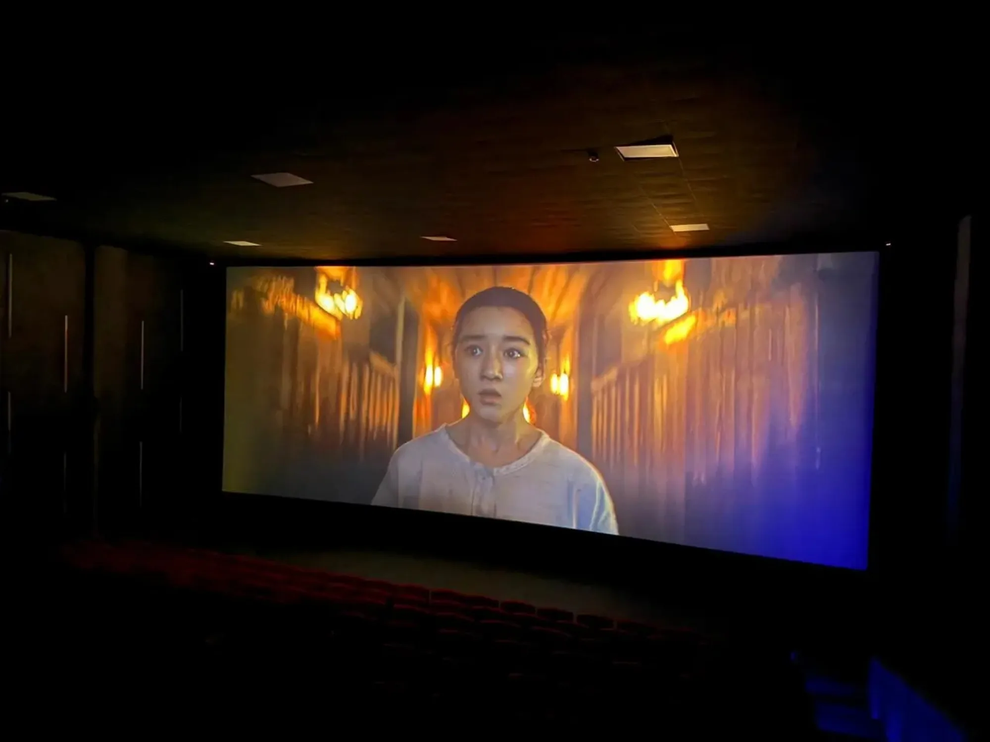 A film playing on the CineStar screen, seen from the back of the house